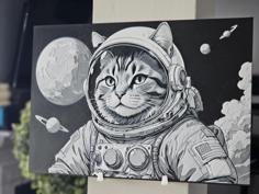 Astronaut Cat Hueforge 3D Printed Textured Art 3D Printer Model