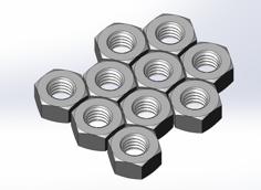 Hexagon Nuts M2, M3, M4, M5, M6 And M8 (Nested 10x) 3D Printer Model