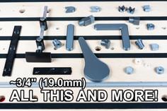 3/4” / 19mm (19.0mm) Bench Dog Set With Levers, Cams, Stops, Etc 3D Printer Model