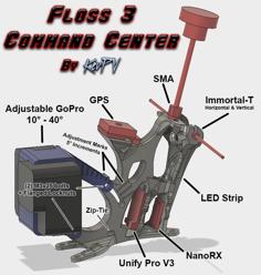 Hyperlite Floss 3 Command Center – GoPro + VTX + RX + GPS + LED + Antenna Mount With XT60 And Capacitor Mount 3D Printer Model