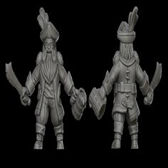 Dwarf Pirates Captain (28mm DnD Miniature) 3D Printer Model