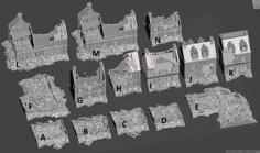 15mm Modular French Row House Ruins 3D Printer Model