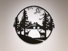 Wilderness Circle – Deers At The Cabin 3D Printer Model