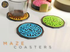 Maze Coasters, 2 Unique Designs, With Holder 3D Printer Model